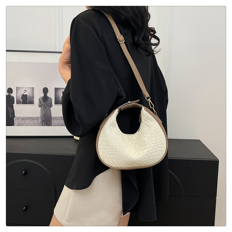 Luna Hobo - Cream Woven Shoulder Bag with Gold Lock