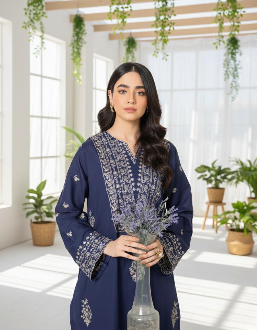Midnight Azure - Navy Blue Embroidered 2-Piece Kurta Set