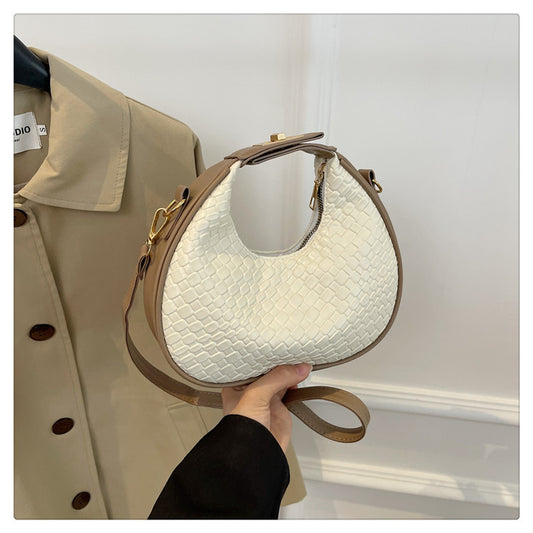 Luna Hobo - Cream Woven Shoulder Bag with Gold Lock