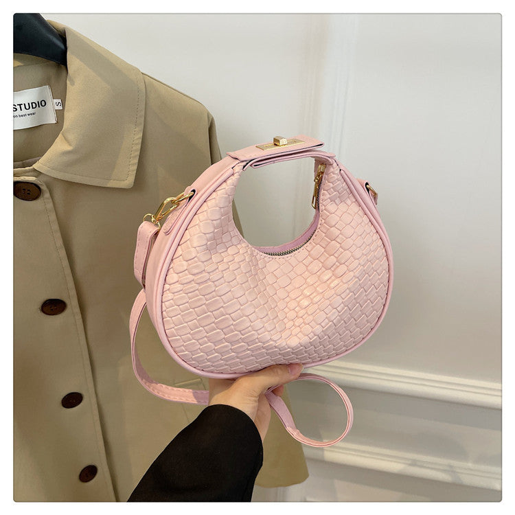 Luna Hobo - Cream Woven Shoulder Bag with Gold Lock