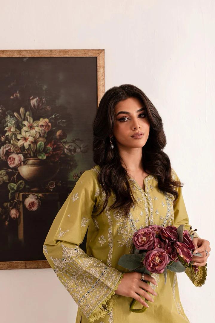 Olive Aura - Premium Embroidered 2-Piece Co-ord Set