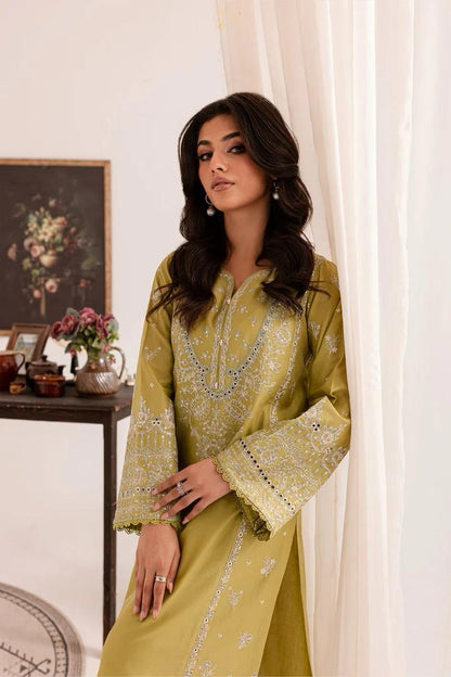 Olive Aura - Premium Embroidered 2-Piece Co-ord Set