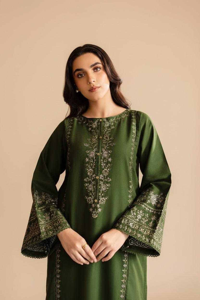Emerald Heritage - Forest Green Embroidered 2-Piece Set
