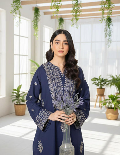 Midnight Azure - Navy Blue Embroidered 2-Piece Kurta Set