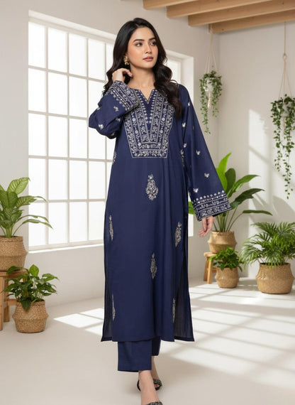 Midnight Azure - Navy Blue Embroidered 2-Piece Kurta Set