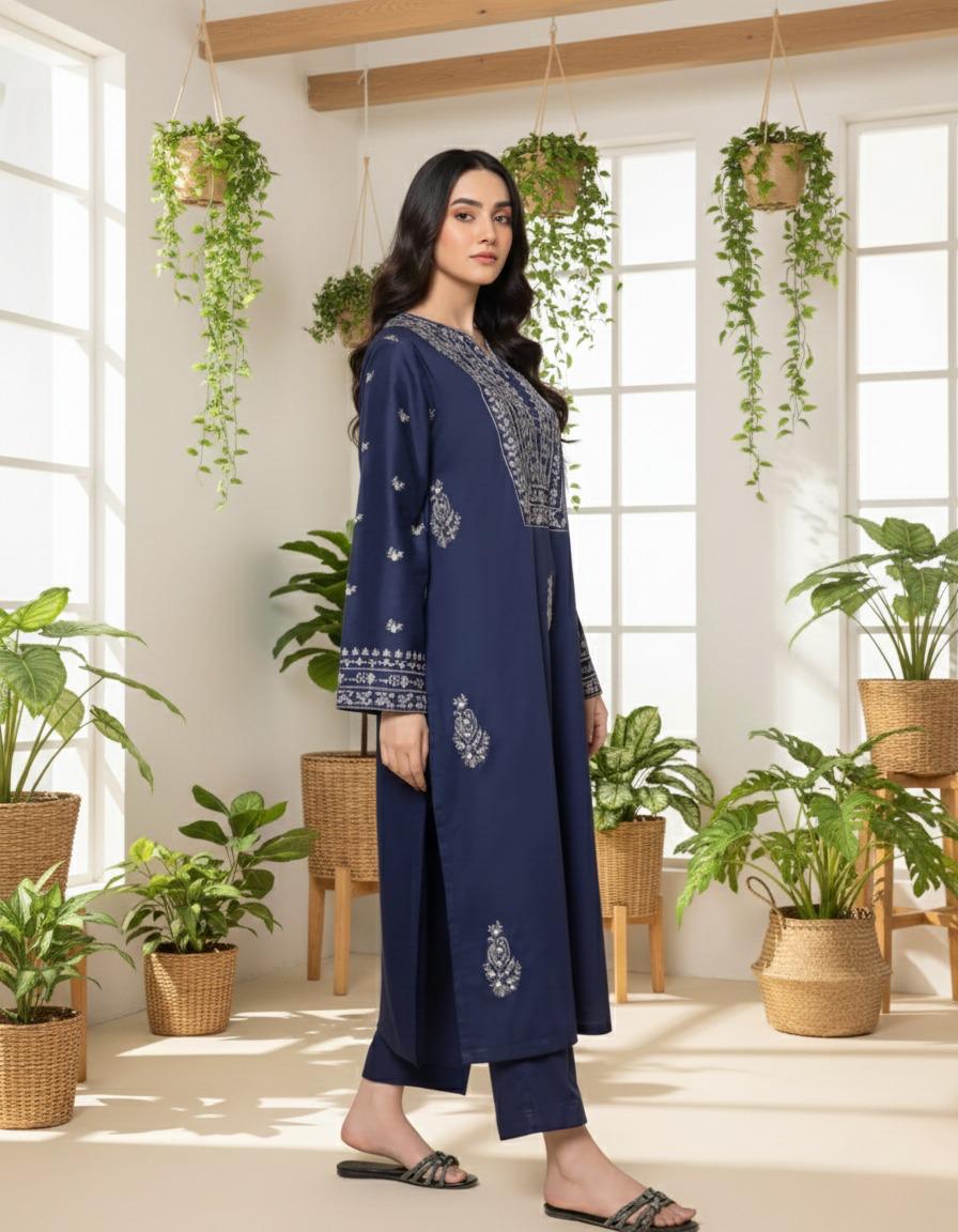 Midnight Azure - Navy Blue Embroidered 2-Piece Kurta Set