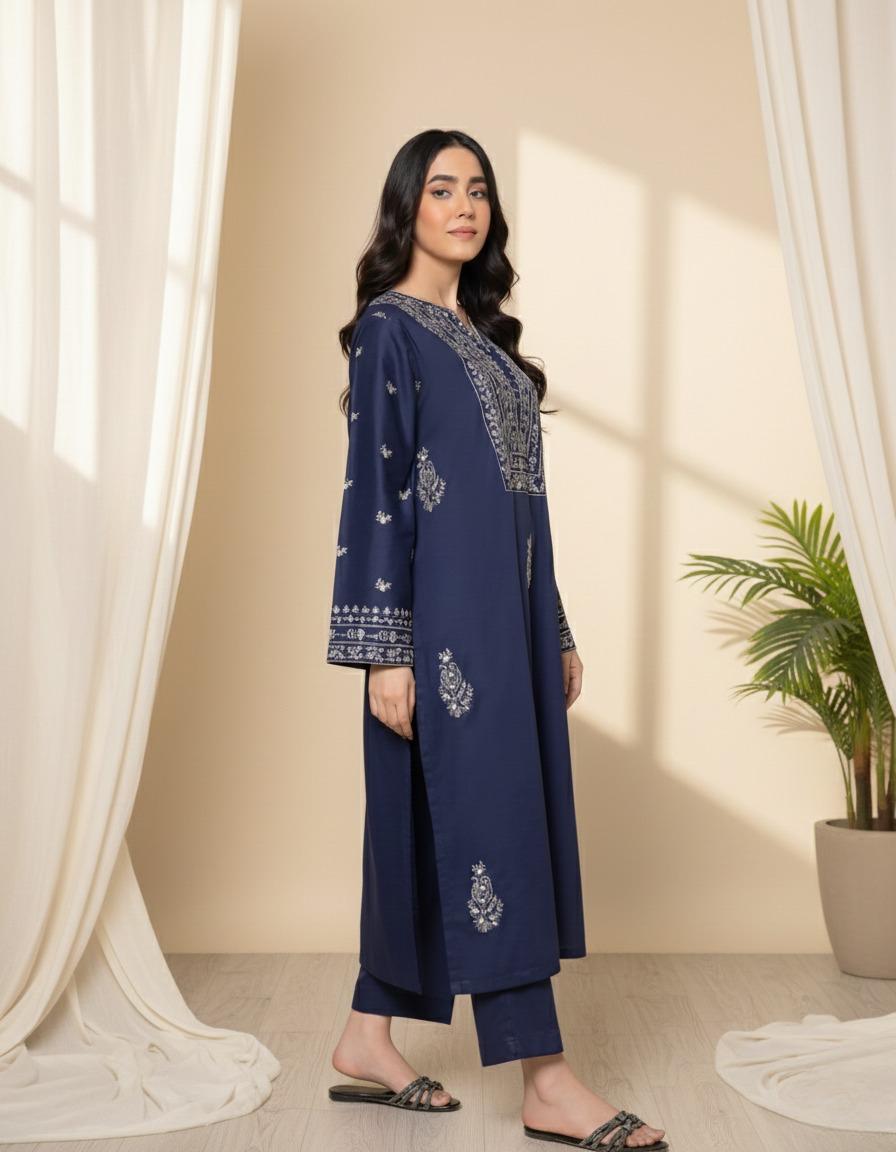 Midnight Azure - Navy Blue Embroidered 2-Piece Kurta Set