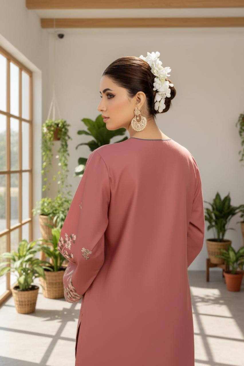 Blush Harmony - Dusty Pink Floral Embroidered 2-Piece Set