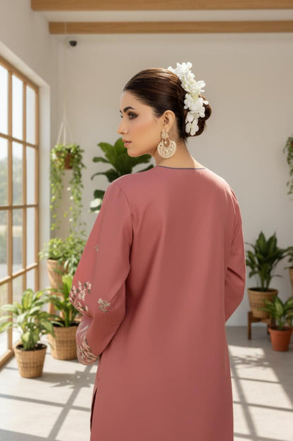 Blush Harmony - Dusty Pink Floral Embroidered 2-Piece Set